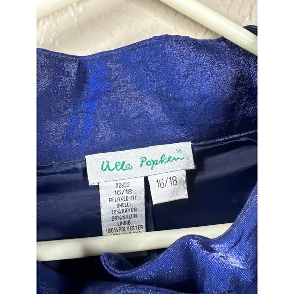 Ulla Popken Womens Mock Neck Short Sleeve Royal Blue Shimmer Tunic Plus Sz 16/18 - Picture 2 of 3